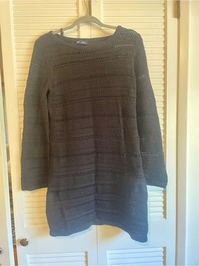 GAP 100# Cotton Black Open-Knit Crewneck Mini Dress Medium
